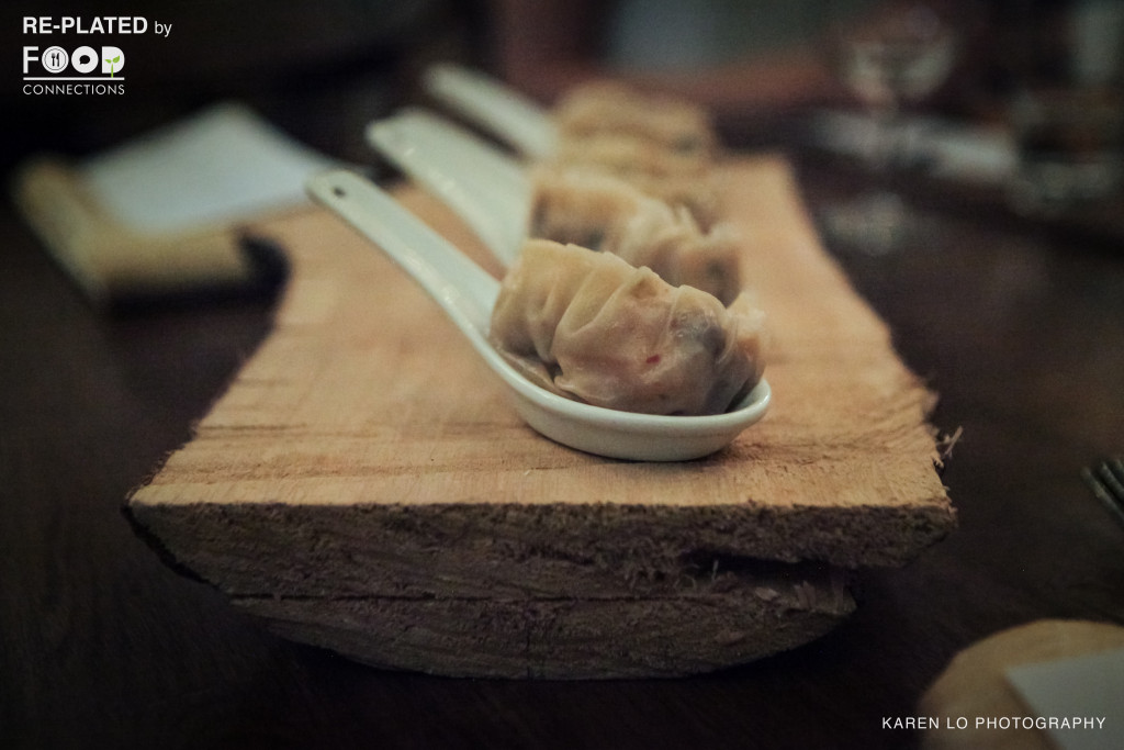 1st Course: Kimchi dumplings Made with rescued cabbage, assorted vegetables and vermicelli 