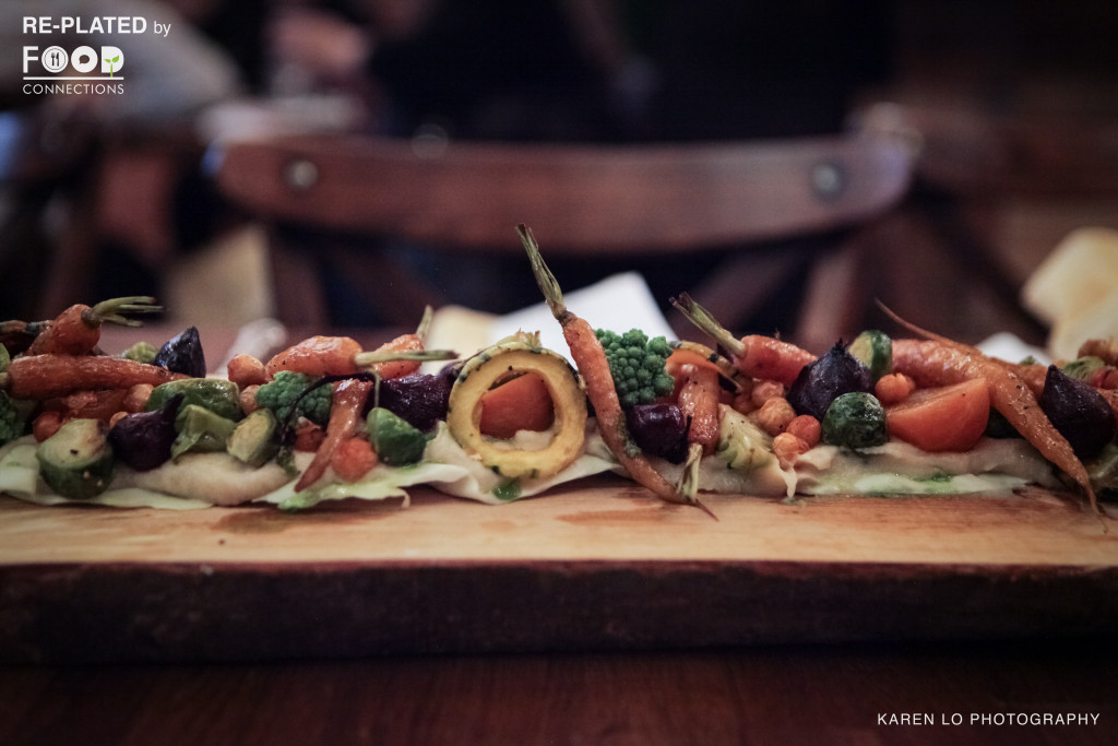 4th Course: Fall Harvest Plate A beautifully plated assortment of vegetables to highlight the beauty of wasted farm produce. Plated on a slab of alder rescued from a fallen tree.